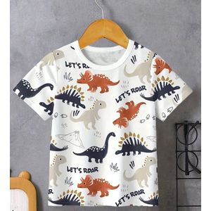 T- shirt jongens kinderen bruin grijs blauw met dinosaurus maat 104/110