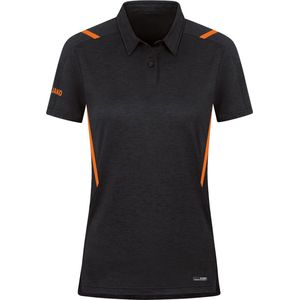 JAKO Polo Challenge Dames Zwart Gemêleerd-Fluo Oranje Maat 40