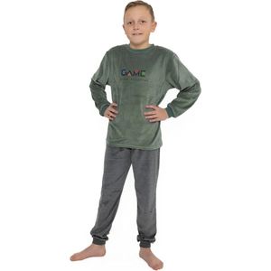 Outfitter velours jongens pyjama - Game time - 140 - Groen