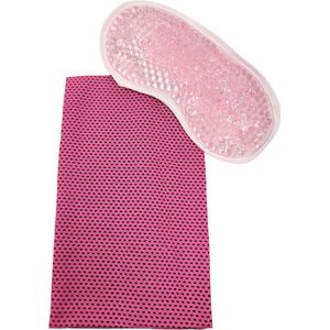 verkoelend gel oogmasker - cold pack herbruikbaar + Cooling towel - ice towel - verkoelende handdoek - roze set - oDaani