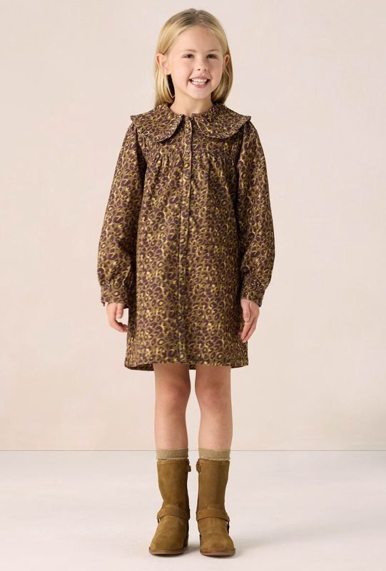 Sissy-Boy - Donkergroene Corduroy Jurk - Leopard Print