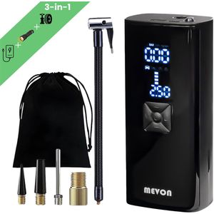 Mevon Airmate MV04 Draagbare Compressor Bandenpomp – Luchtcompressor – Oplaadbaar – Fiets tot Auto – Elektrische Fietspomp – Inclusief 5 opzetstukken & Opbergtas – 8000 mAh accu – tot 10.3 bar