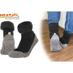 Heat Essentials - Wollen Pantoffel Sokken - Antraciet - Pantoffels