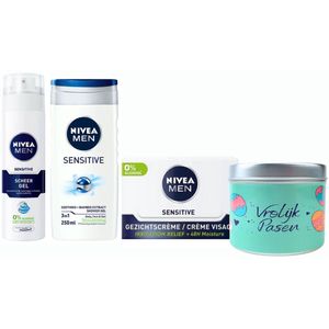 Nivea Cadeauset Men Pasen Sensitive - Nivea Men Scheergel 200 ml Sensitive - Nivea Douche 250 ml For Men Sensitive - Nivea Men Creme Sensitive 50 ml