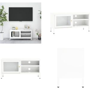 vidaXL Tv-meubel 90x30x44 cm staal en glas wit - Tv-kast - Tv-kasten - Televisiekast - Televisiekasten