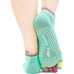 Jumada's - Yogasokken/Pilatessokken - Anti-slip - Mintgroen met gekleurde tenen - Maat 36-40