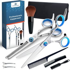 Christian Deluxe® Professionele Kapperset - Schaar - Uitdunschaar kapper RVS - Kappersschaar - Schaar - Blauw - Coupeschaar - Haar - Knipschaar - Knippen - Kapper Set - Kapper - Premium Uitdun Schaar - Ergonomisch