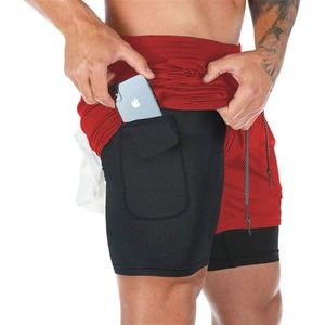 Heren Sport Shorts 2 in 1 Korte Running Broek met Ingebouwde Zakken