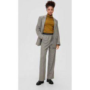 Q/S By S.Oliver High Waist Wide Leg Broek met Pied-de-poule Ecru/ Zwart