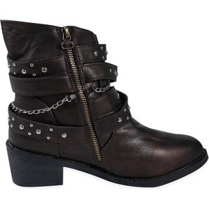 Enkellaarzen met lage blokhak, kanten details en ritssluiting - Bruin - Maat 40.5 EU - 3.5uk tot 8uk - Dames Winterlaarzen - Comfortabel & Stijlvol