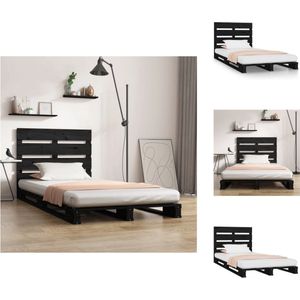 vidaXL Houten Bed - Bedframe 190 x 75 x 80 cm - Massief grenenhout - Zwart - Bed