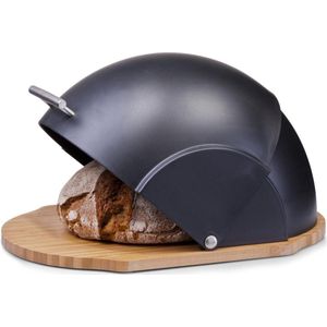 Houten luxe ovale broodtrommel met zwarte klep/deksel 37 cm - Keukenbenodigdheden - Broodtrommels/brooddozen/vershoudtrommels - Brood/kadetjes bewaren en vers houden