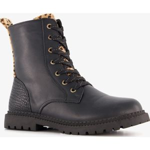 Blue Box meisjes veterboots met luipaard details zwart - Maat 31
