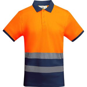Technisch hoog zichtbaar / High Visability polo shirt met korte mouwen Oranje / Donker Blauw model Atrio maat 4XL