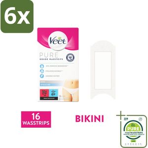 Veet Ontharingsstrips Bikinilijn Pure Gevoelige Huid 16 stuks per verpakking - Voordeelverpakking - 6 stuks - Veet ontharingsstrips - Bikinilijn ontharen