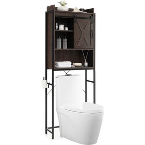 SureDeal® - Wasmachine kast - Ombouw - Toiletkast - Toilet - Donkerbruin - 64x24x172 cm - 5 Lagen - Toiletrek - Wc Kast - Badkamerrek - Badkamerorganizer - Wasmachinerek