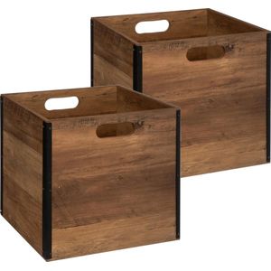 Set van 2x stuks opbergmand/kastmand 29 liter donker bruin van hout 31 x 31 x 31 cm - Opbergboxen - Vakkenkast manden