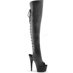 Adore-3019 plateau peeptoe overknee laars met open hiel en stiletto hak mat zwart - (EU 38 = US 8) - Pleaser