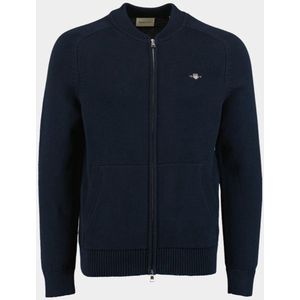 GANT Casual Cotton Zip Bomber Cardigan, evening blue, S