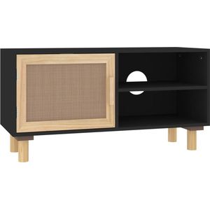 vidaXL-Tv-meubel-80x30x40-cm-massief-grenenhout-en-rattan-zwart