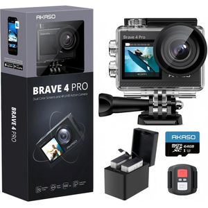 AKASO Brave 4 Pro - Action Camera 4K - Waterdicht - Dubbel Touchscreen - 64 GB - Grijs
