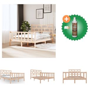 vidaXL Houten Bedframe - Bedframe - 140 x 200 cm - Ken- Rustiek design - Bed - Inclusief Houtreiniger en verfrisser