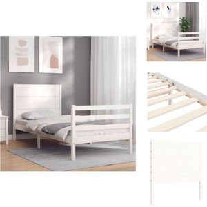 vidaXL Bedframe - Massief grenenhout - Multiplex lattenbodem - Wit - 195.5 x 80.5 x 100 cm - Bed