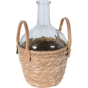 Home & Styling Collection - Vaas met Mand - Rotan - Naturel - Glas - ø18 X30 Cm.