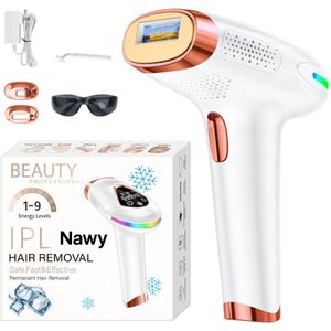 Nawy® IPL Laser Ontharingsapparaat - Laser Ontharing - Pijnloos Ontharen met Ice Cooling - Permanente Ontharing voor alle Lichaamsdelen - voor Mannen en Vrouwen - 999.999 Flitsen - Inclusief Beschermbril en Scheermes - Epileerapparaat Dames