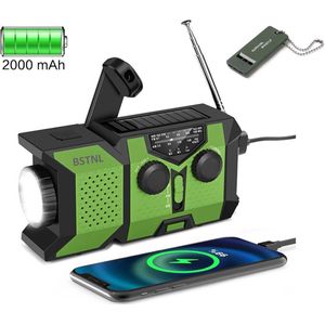 BSTNL Noodradio - AM/FM - Radio Op Batterijen (Accu) Voor Rampen - Noodfluit - Solar Powerbank - Survivalradio - Noodradio Solar Opwindbaar - Zaklamp - SOS Knop - Powerbank Zonneenergie - USB C - Noodpakket voor Thuis - Groen