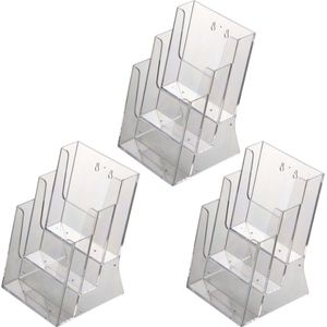 3  Pack | Folderbakje A4 formaat staand | Folderhouder | Folderdisplay | 3-vaks Tafelmodel | Helder acryl 3mm |