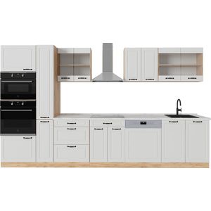 Vicco R-Line Complete keuken – 350 cm , WB Marmer Wit landhuis/gouden eik , WB Marmer