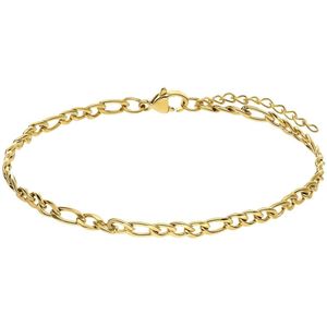 Lucardi Dames Stalen goldplated armband figaro 4mm - Armband - Staal - Goud - 22 cm