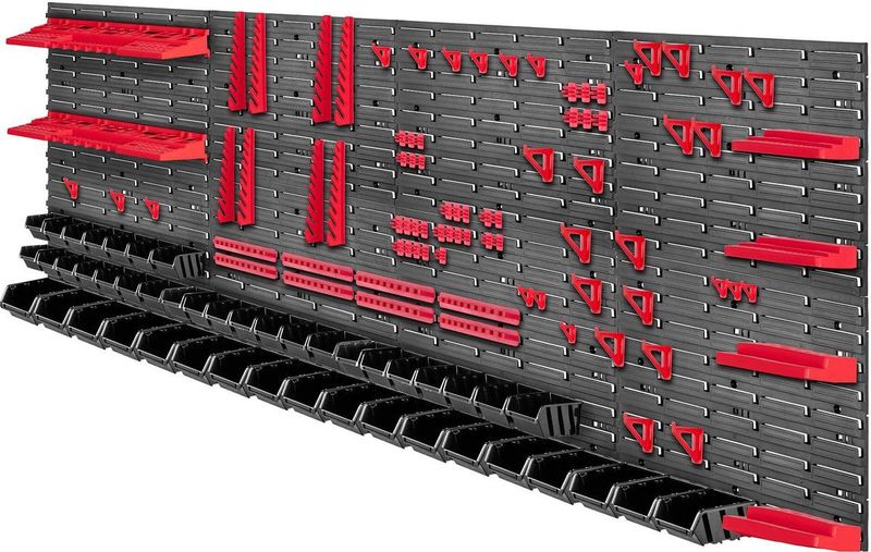 KADAX - Gereedschapswandrek - Rood en Zwart - Groot - 232 x 78 cm - Opslagsysteem van Robuust Kunststof