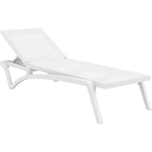 CLP ligstoel PACIFIC, kunststof frame, ademend oppervlak, met wielen, stapelbaar, extreem licht, verstelbare rugleuning, max. Laadvermogen: 250 kg wit