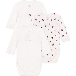 Petit Bateau Setje met drie katoenen overslagbody's met lange mouw voor baby's Unisex Rompertje - Maat 56