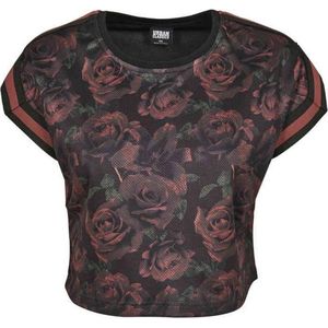 Urban Classics Dames Tshirt -L- Short Extended Shoulder Stripes Zwart/Rood
