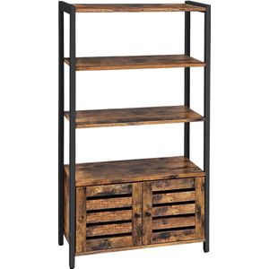 MuCasa© Boekenkast, ladenkast, industriële design boekenkast met 3 planken, 2 lamellen deuren, 70 x 30 x 121,5 cm bruin