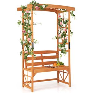 COSTWAY Rozenboog met bank, houten boog voor klimplanten, 2-zits tuinbank met klimhulp, zitbank met rankrooster, klimboog voor tuin, 120 x 58 x 189 cm