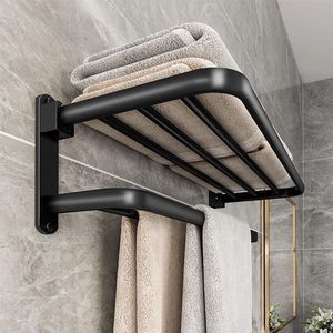 Wandmontage Handdoekrek zonder boren - Aluminium, Zwart 60 cm - Badkamer Handdoekhouder met Handdoekrails blanket ladder