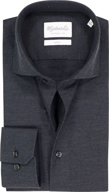 Michaelis - Slim Fit - Overhemd - Antracietgrijs Melange - Strijkvriendelijk