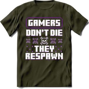 Gamers don't die pixel T-shirt | Paars | Gaming kleding | Grappig game verjaardag cadeau shirt Heren – Dames – Unisex | - Leger Groen - L