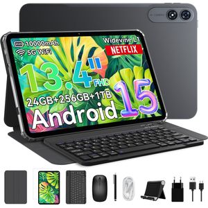 TABWEE Tablet - T60 Pro Tablet - 10000 mAh - 13.4 Inch FHD - 24GB RAM - 256GB ROM - Android 15 Tablet - SD 2TB - 5G WIFI - Grijs
