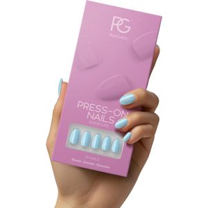 Pink Gellac Press On Nails - 266 Baby Blue - Round Small Plaknagels - 30 Press On Nagels Met Lijm, 30 Plakstickers, Cleaner Wipe, Nagelvijl, Woodstick en Size Matcher - Snel Aan Te Brengen Plak Nagels Kort - Voor 7-14 Dagen Mooie Nagels
