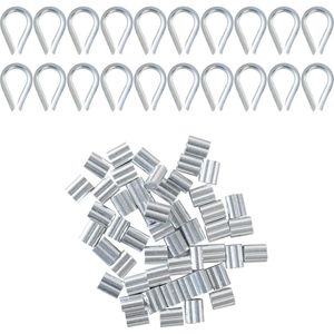 Wire Rope Thimble Set en Aluminium Krimplus Mouw Clips - 20 Stuks - 2mm Draad