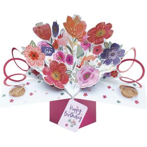 3D Pop-up wenskaart met envelop – Happy Birthday - Flowers