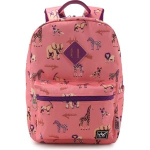 YLX Gear & Freek Vonk Oriole Rugzak voor kinderen | Koraal roze & Safari | Roze, koraal met zebra, giraffe, leeuw, olifant |Toilettas, logeren, vakantie | kinderen, jongens, meisjes | dierenprint, safari