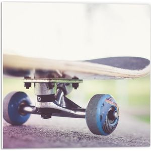 Forex - Skateboard met Blauwe Wieltjes - 50x50cm Foto op Forex