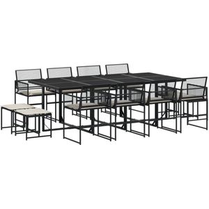 vidaXL 13-delige tuinset zwart met kussens Tuinmeubels - Tuinset - Buitendining - Lounge Set - Pe Rattan
