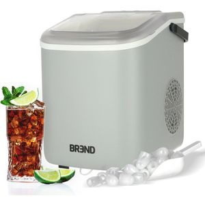 BREND BR-2213 IJsblokjesmachine met Schep en Lekbak - Grote L of Kleine S Ijsklontjes - Draagbare IJsblokjesmaker – 10 kg in 24 uur - Grijs